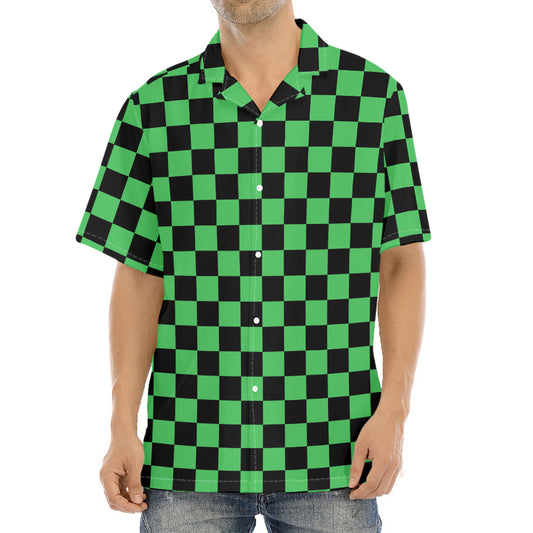 Green And Black Checkered Pattern Print Aloha Shirt