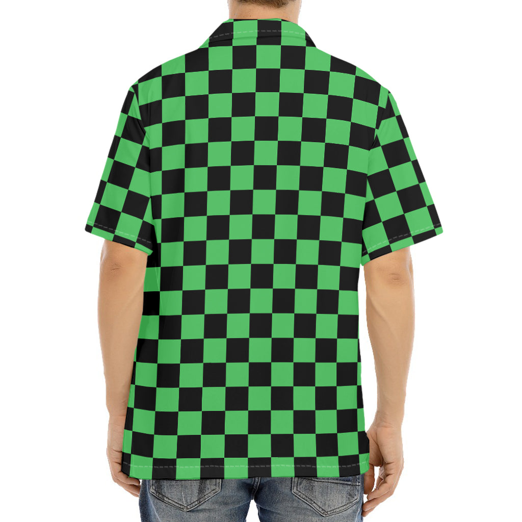 Green And Black Checkered Pattern Print Aloha Shirt