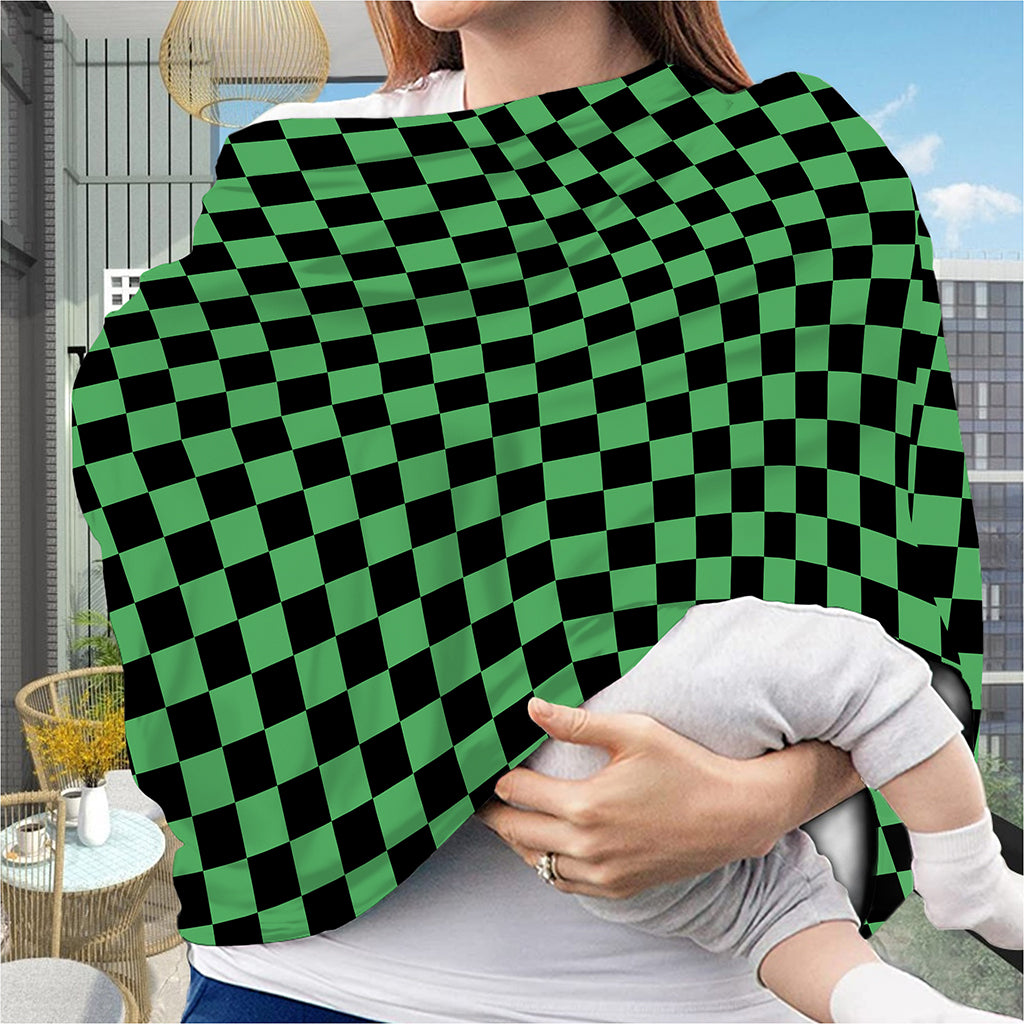 Green And Black Checkered Pattern Print Baby Seat Cover