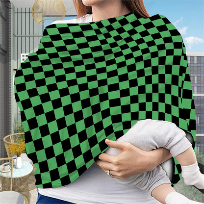 Green And Black Checkered Pattern Print Baby Seat Cover