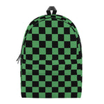 Green And Black Checkered Pattern Print Backpack