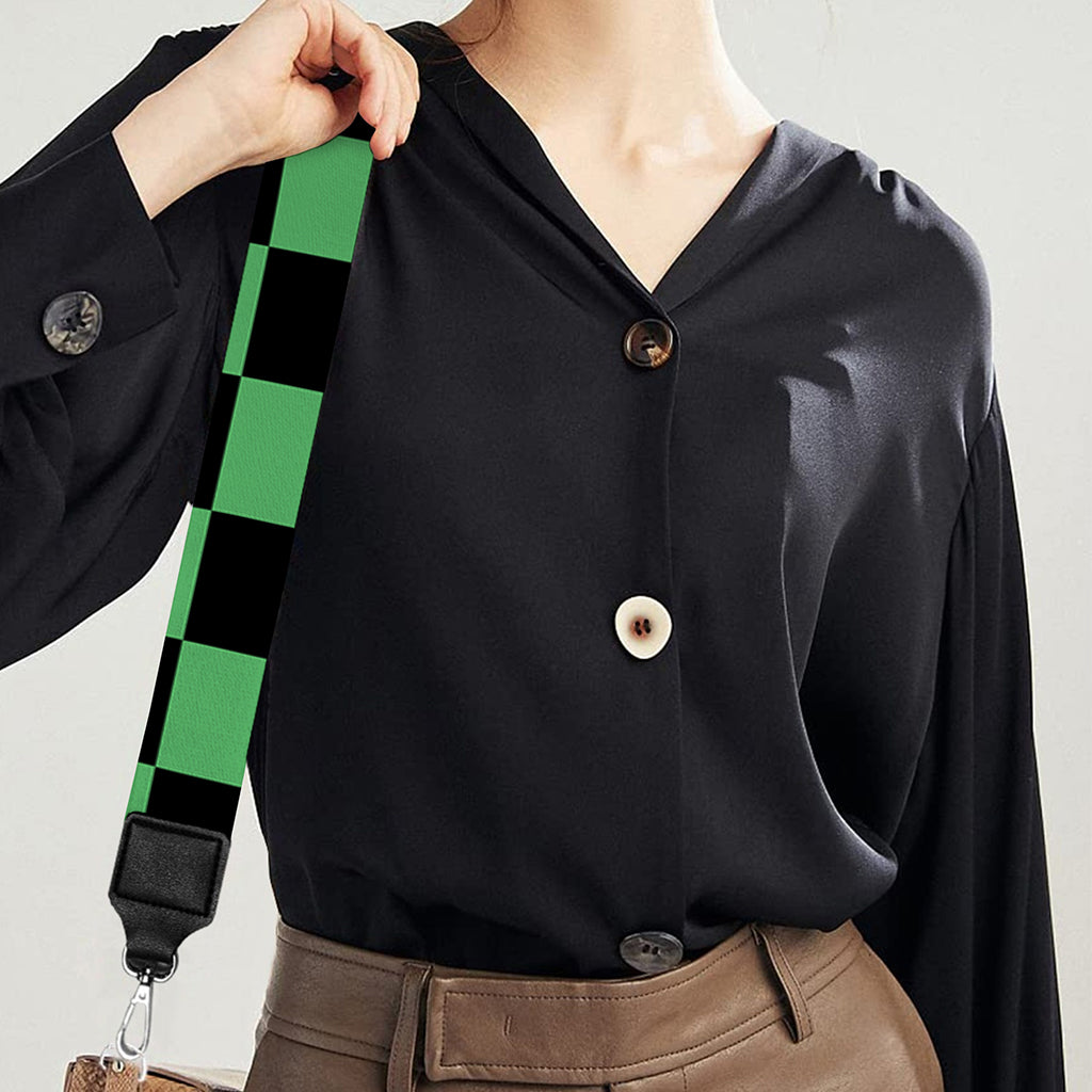 Green And Black Checkered Pattern Print Bag Strap
