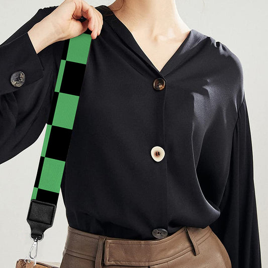 Green And Black Checkered Pattern Print Bag Strap