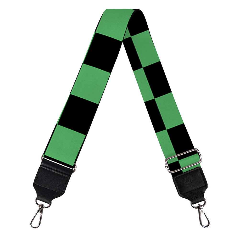 Green And Black Checkered Pattern Print Bag Strap