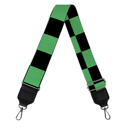 Green And Black Checkered Pattern Print Bag Strap