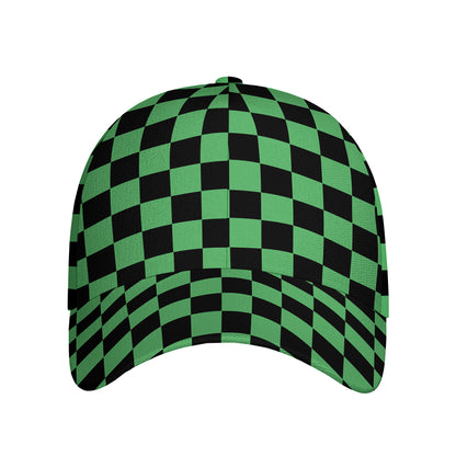 Green And Black Checkered Pattern Print Baseball Cap