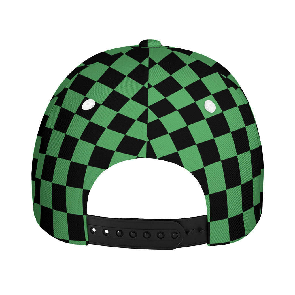 Green And Black Checkered Pattern Print Baseball Cap