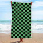 Green And Black Checkered Pattern Print Beach Towel