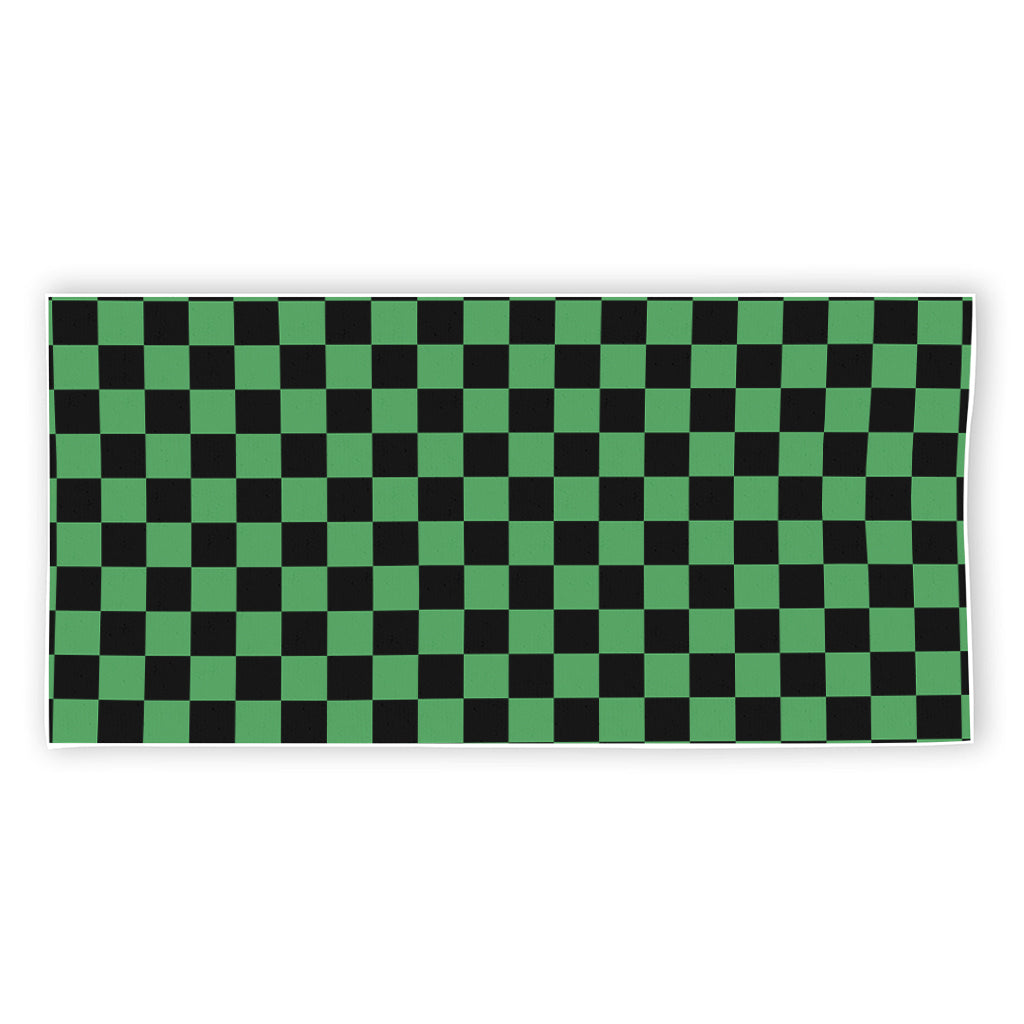 Green And Black Checkered Pattern Print Beach Towel