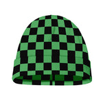 Green And Black Checkered Pattern Print Beanie