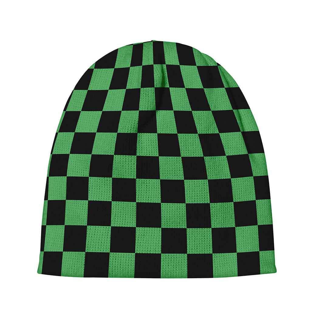 Green And Black Checkered Pattern Print Beanie