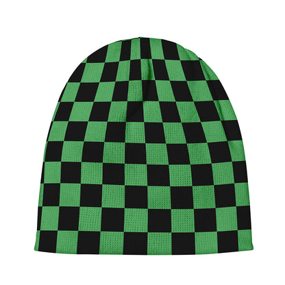Green And Black Checkered Pattern Print Beanie