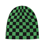 Green And Black Checkered Pattern Print Beanie
