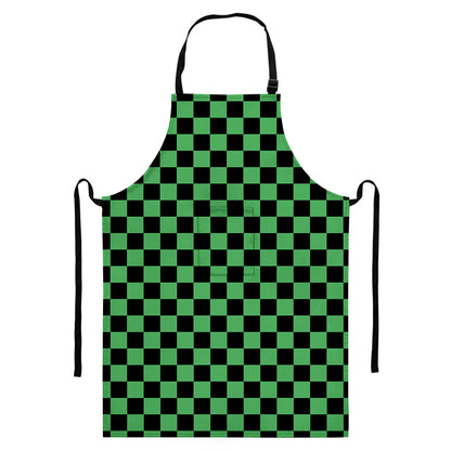 Green And Black Checkered Pattern Print Bib Apron With Pocket