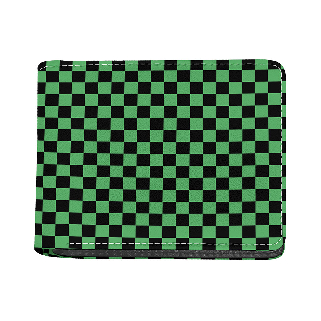 Green And Black Checkered Pattern Print Bifold Wallet