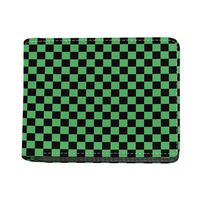 Green And Black Checkered Pattern Print Bifold Wallet