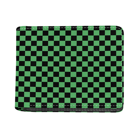 Green And Black Checkered Pattern Print Bifold Wallet
