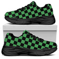 Green And Black Checkered Pattern Print Black Chunky Shoes