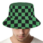 Green And Black Checkered Pattern Print Bucket Hat
