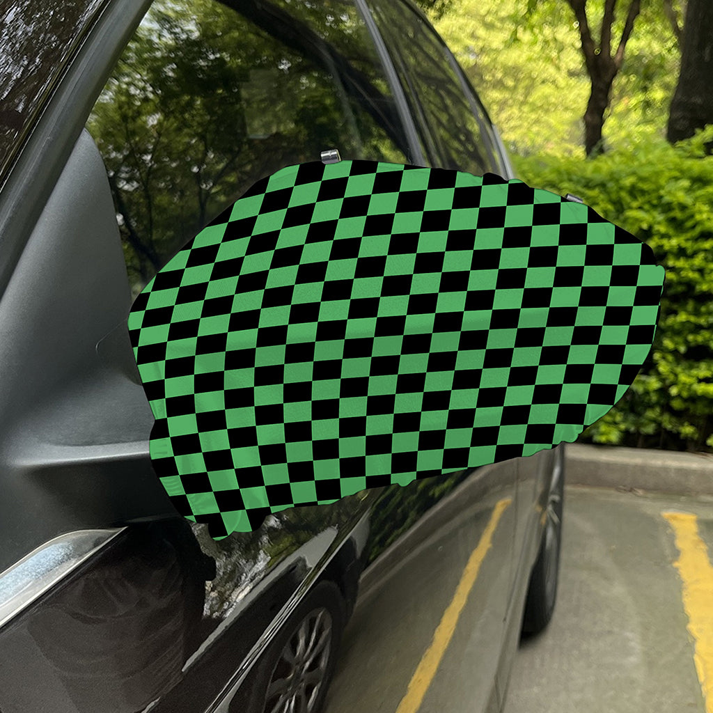 Green And Black Checkered Pattern Print Car Side Mirror Covers