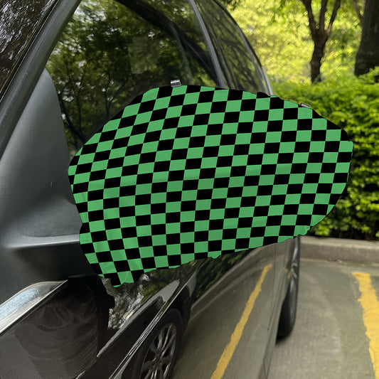 Green And Black Checkered Pattern Print Car Side Mirror Covers