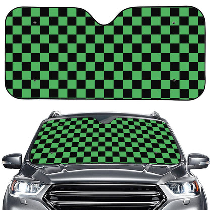 Green And Black Checkered Pattern Print Car Windshield Sun Shade