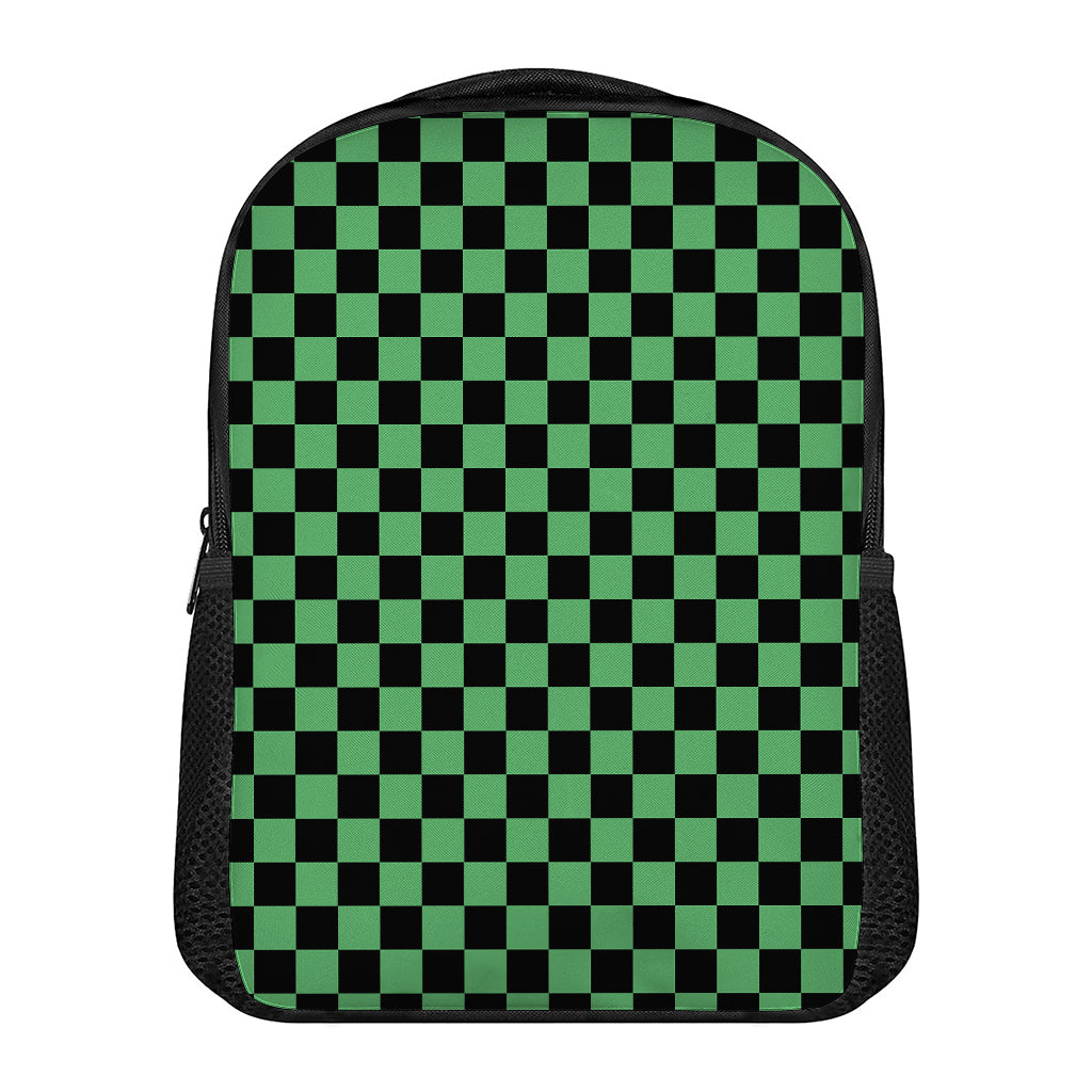 Green And Black Checkered Pattern Print Casual Backpack