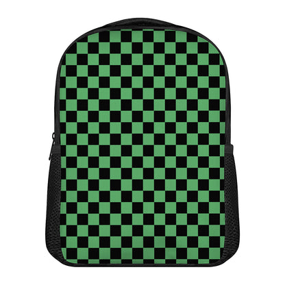 Green And Black Checkered Pattern Print Casual Backpack