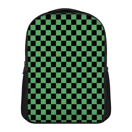 Green And Black Checkered Pattern Print Casual Backpack