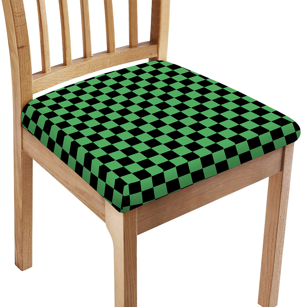 Green And Black Checkered Pattern Print Chair Cushion Cover