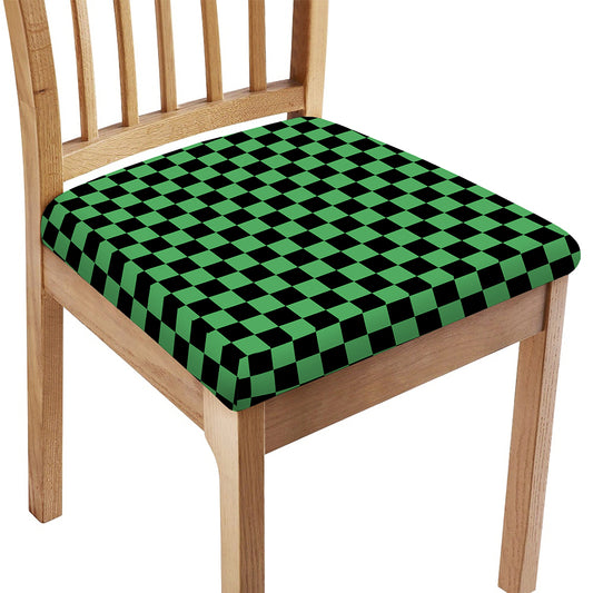 Green And Black Checkered Pattern Print Chair Cushion Cover