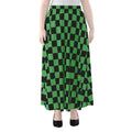 Green And Black Checkered Pattern Print Chiffon Maxi Skirt