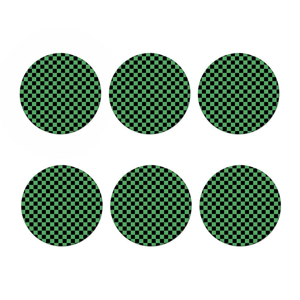 Green And Black Checkered Pattern Print Coaster Set