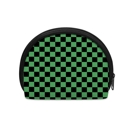 Green And Black Checkered Pattern Print Coin Purse