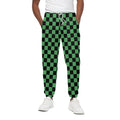 Green And Black Checkered Pattern Print Cotton Sweatpants