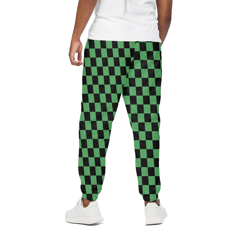 Green And Black Checkered Pattern Print Cotton Pants