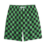 Green And Black Checkered Pattern Print Cotton Shorts