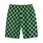 Green And Black Checkered Pattern Print Cotton Shorts