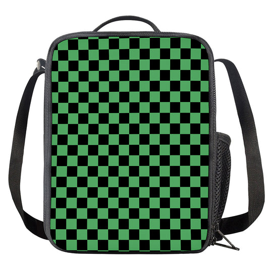 Green And Black Checkered Pattern Print Crossbody Lunch Bag