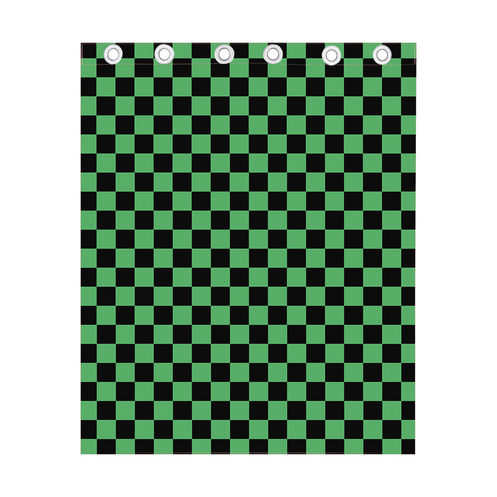 Green And Black Checkered Pattern Print Curtain