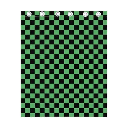 Green And Black Checkered Pattern Print Curtain