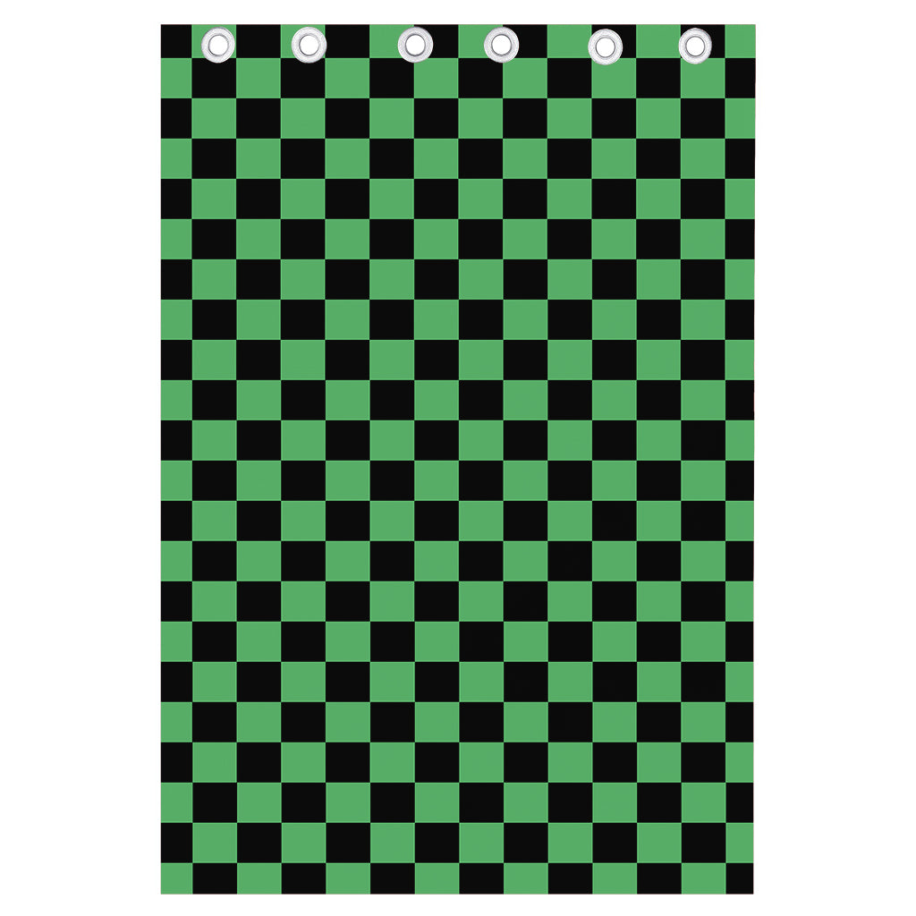 Green And Black Checkered Pattern Print Curtain