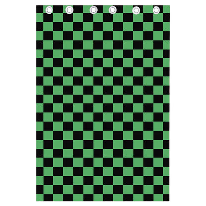 Green And Black Checkered Pattern Print Curtain