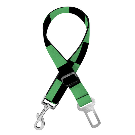 Green And Black Checkered Pattern Print Dog Seat Belt