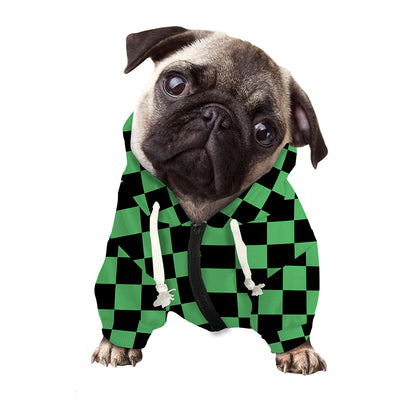 Green And Black Checkered Pattern Print Dog Zip Up Hoodie