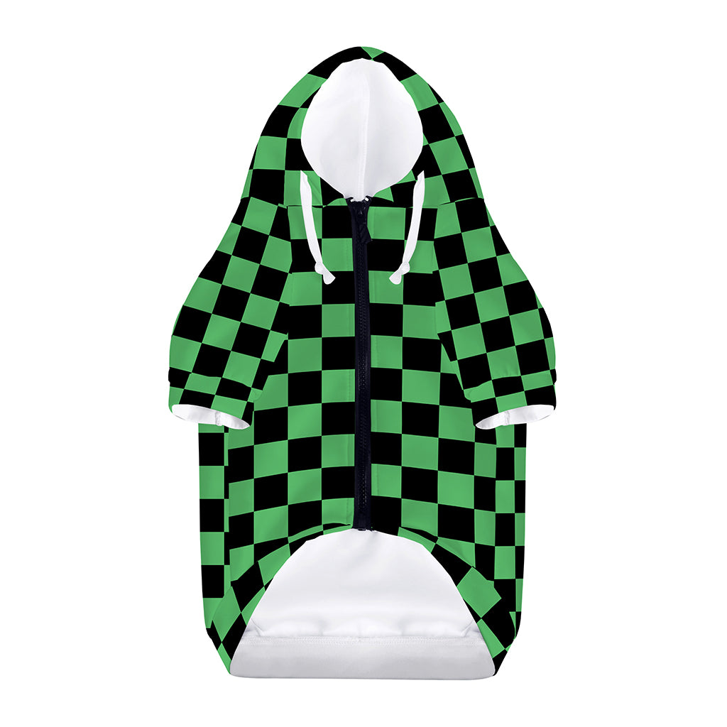 Green And Black Checkered Pattern Print Dog Zip Up Hoodie