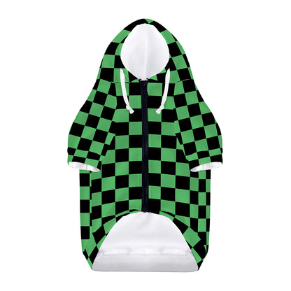 Green And Black Checkered Pattern Print Dog Zip Up Hoodie
