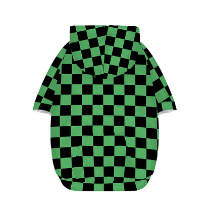 Green And Black Checkered Pattern Print Dog Zip Up Hoodie