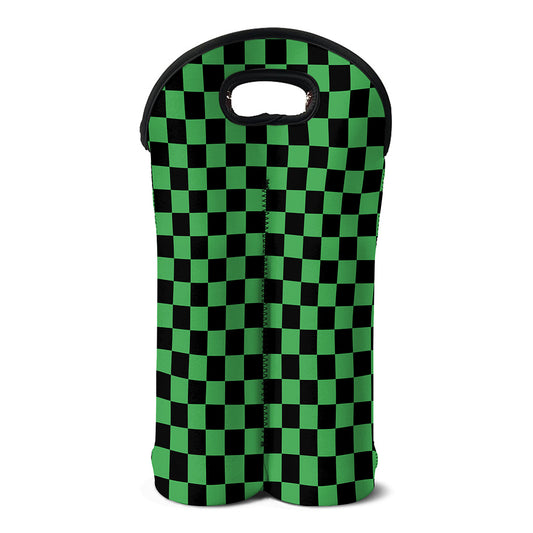 Green And Black Checkered Pattern Print Double Neoprene Wine Tote