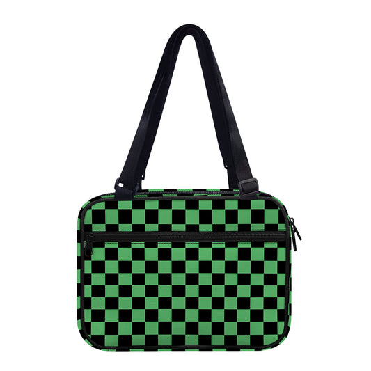 Green And Black Checkered Pattern Print Double Strap Bible Bag